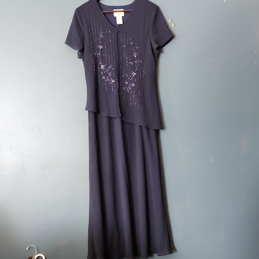 Elegant Navy Blue Dress with Embellishments Sz 14